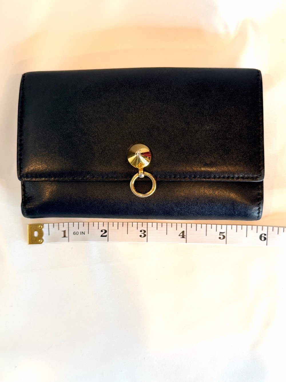 Fendi Vintage Black Leather Continental Wallet Gold Ring Hardware Made in Italy - Picture 15 of 16
